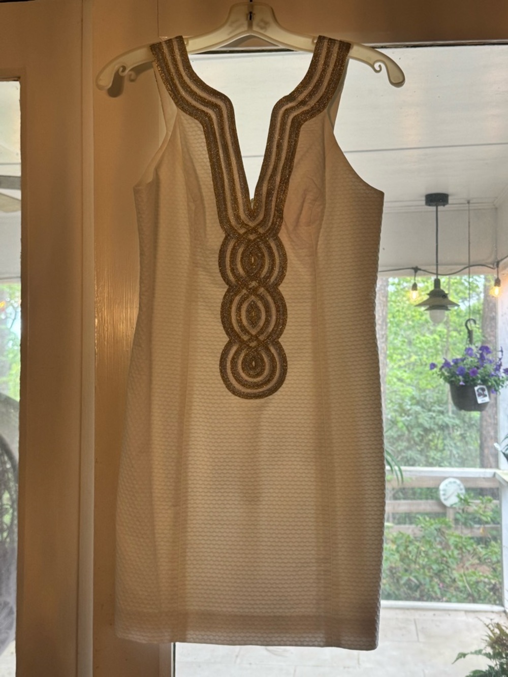 Lilly Pulitzer White Sleeveless Mini Dress with Gold Embellished V-Neckline